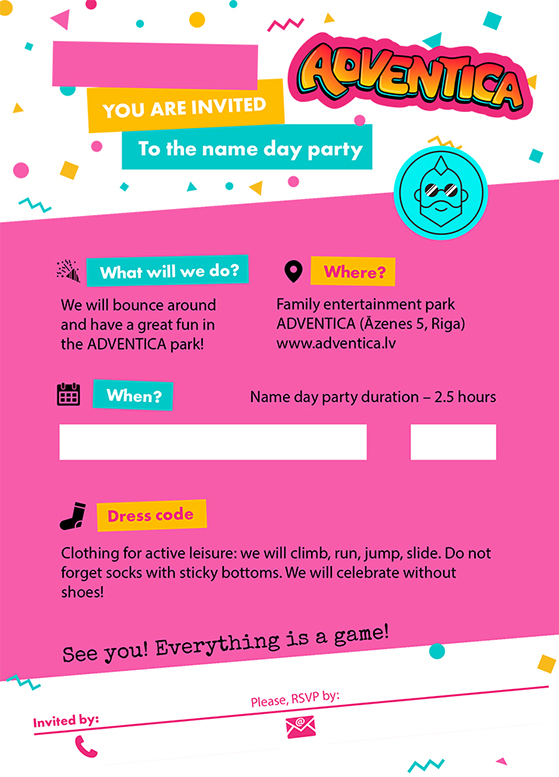 Adventica name day invite - pink